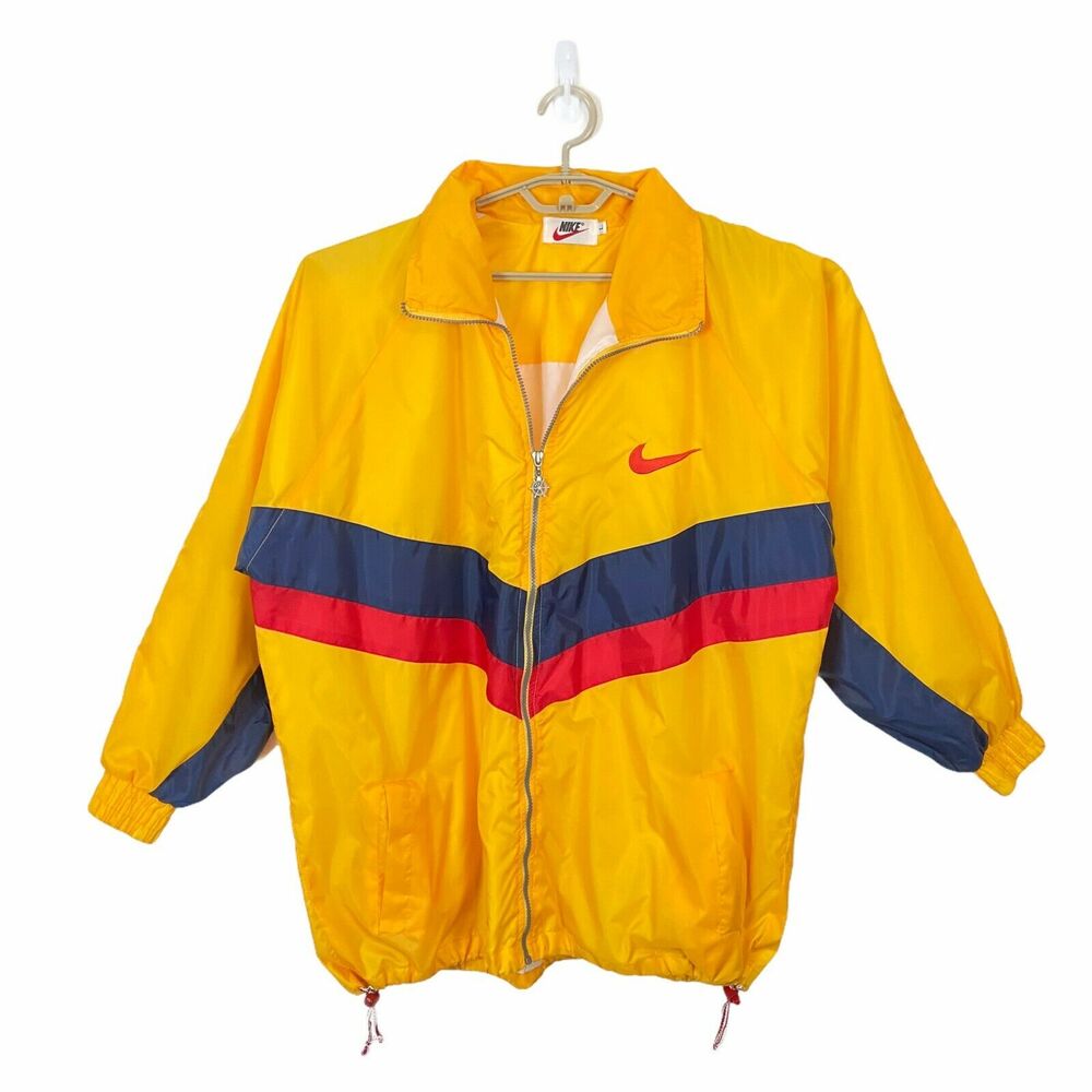 Nike Windbreaker Jacket Vintage Men's Yellow Long Sleeves Full Zip Size Large